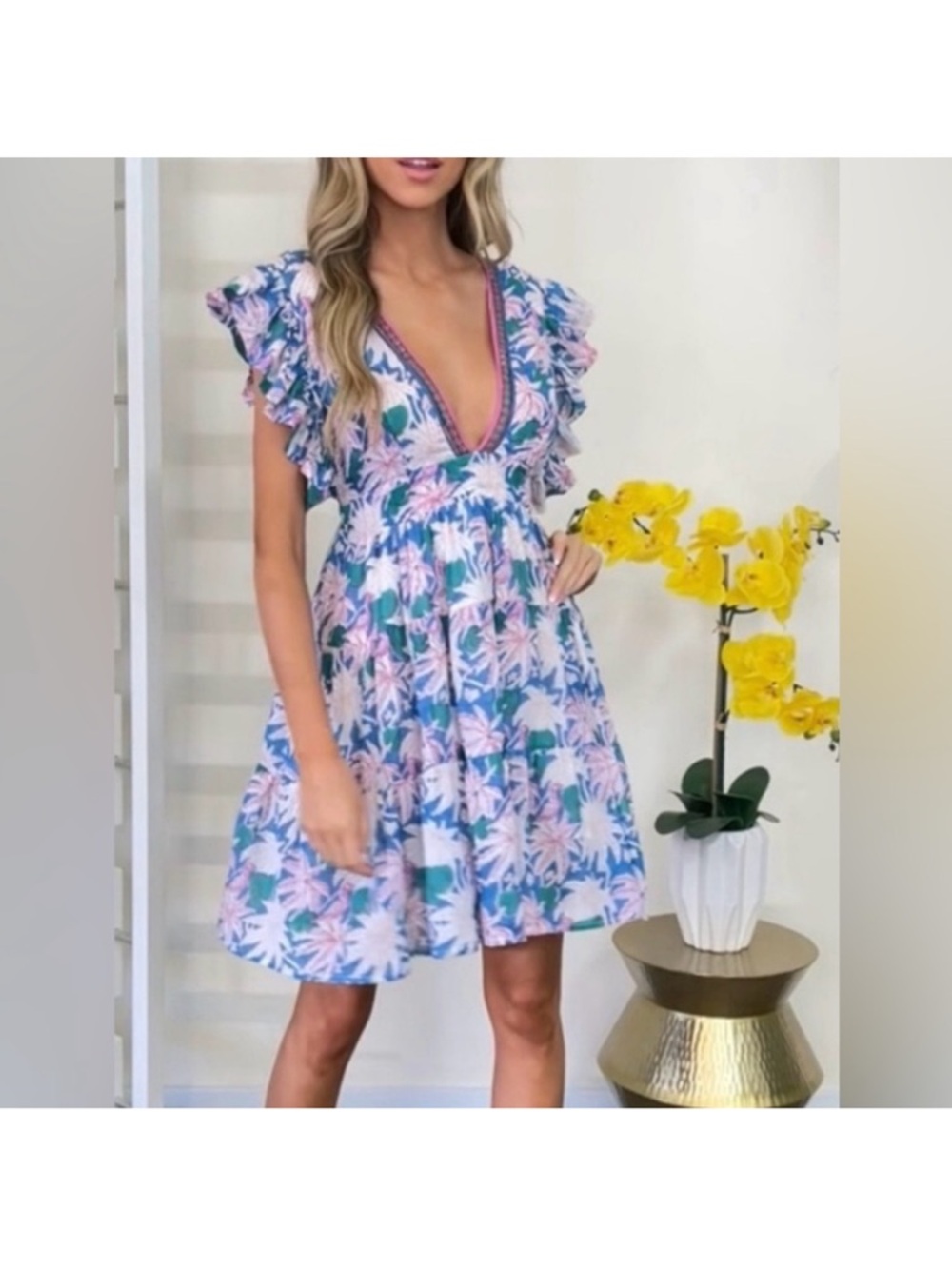 Oliphant 🌸Floral Dress in Blue and Pink